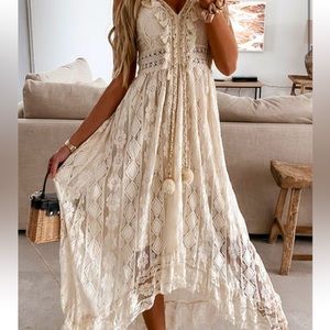 Summer lace swing Asymmetrical maxi dress